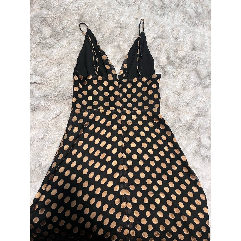 ASTR The Label Black Gold Metallic Polka Dot Twist Front Mini‎ Dress Womens M - Picture 4 of 4